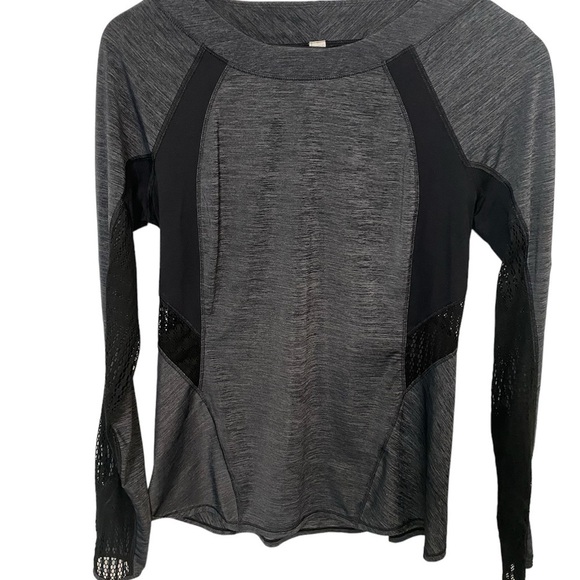 Lululemon Long-Sleeve Sun Top in Gray with Black Mesh Sz 6 - Picture 1 of 6